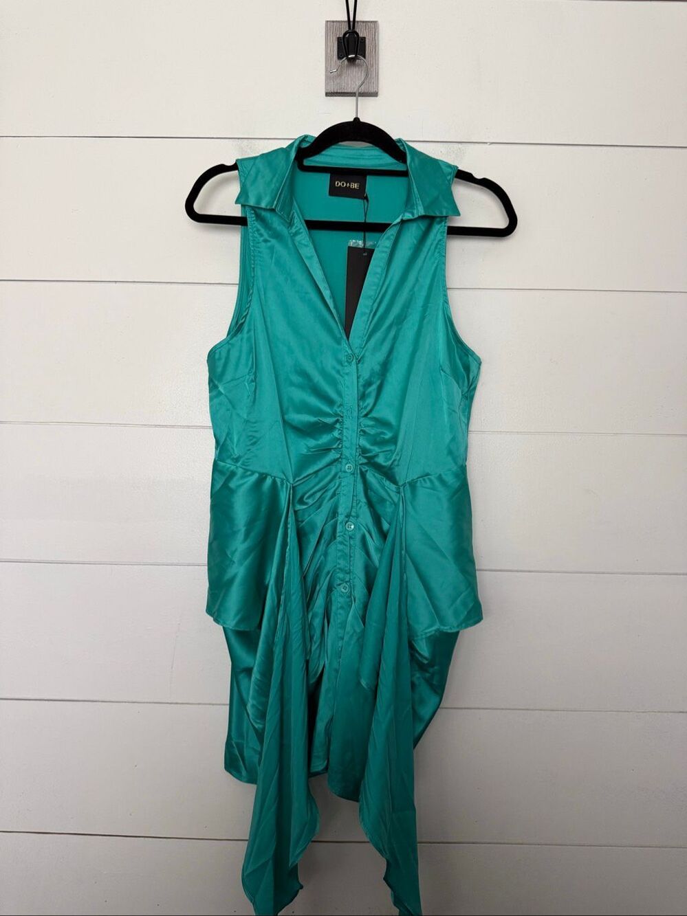Do+Be Women’s Large Emerald Green Sleeveless Button Down Dress Daniela New